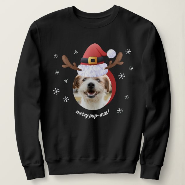 Hund Photo w/ Santa Reindeer Antler Hat-jul T Shirt (Design framsida)