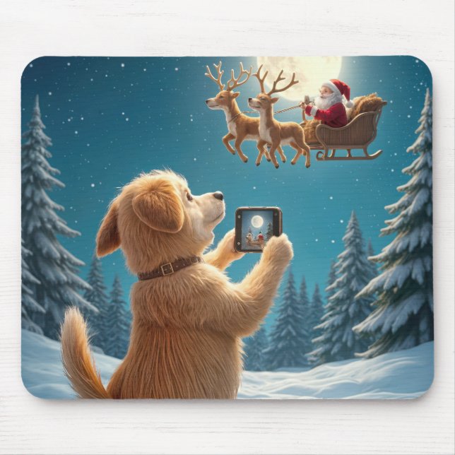 Hund Photographing Jultomten in Sleigh Musmatta (Framsidan)
