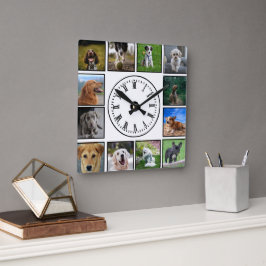 Hund Photos Collage på vit bakgrund Fyrkantig Klocka