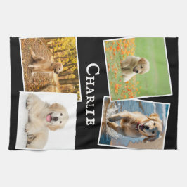 Hund Photos Pet Bild Collage Custom Name Black Kökshandduk