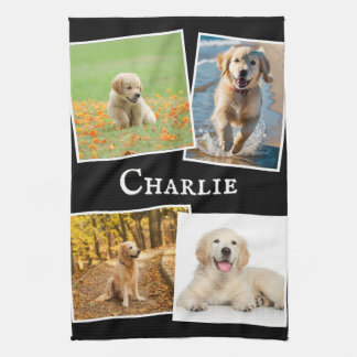 Hund Photos Pet Bild Collage Custom Name Black Kökshandduk