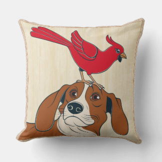 Hund Pillow med Red Bird on Nose - Cute Animal Thr Kudde