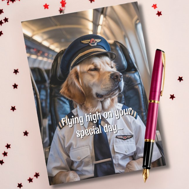 Hund Pilot & Flygplan, Coola Funny Aviation Birthd Kort (Skapare uppladdad)