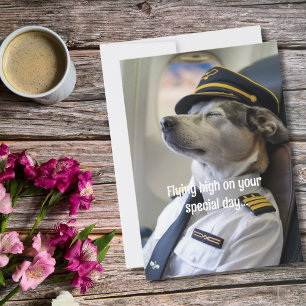 Hund Pilot & Flygplan, Coola Funny Aviation Birthd Kort
