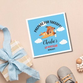 Hund Pilot Flygplan, Cute Kids Blue Birthday Pappersservett