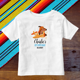 Hund Pilot Flygplan, Cute Kids Blue Birthday T Shirt