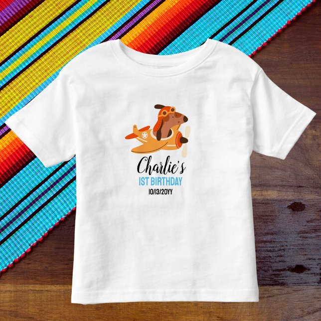 Hund Pilot Flygplan, Cute Kids Blue Birthday T Shirt (Skapare uppladdad)
