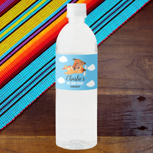 Hund Pilot Flygplan, Cute Kids Blue Birthday Vattenflaskor Etikett