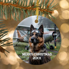 Hund Pilot Flygplan Funny Aviation Photo jul Julgransprydnad Keramik