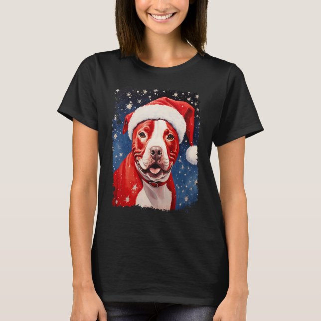 Hund Pitbull Jul T Shirt (Framsida)