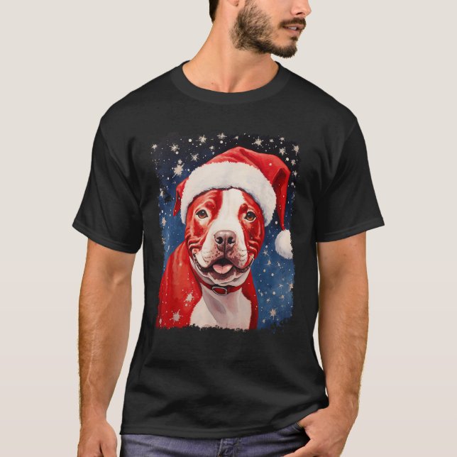 Hund Pitbull Jul  T Shirt (Framsida)