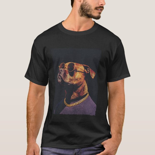 Hund Pitbull Med Solglasögon T Shirt (Framsida)