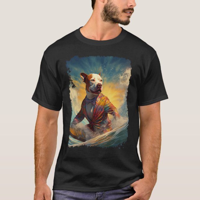 Hund Pitbull Paddle Board Surfing T Shirt (Framsida)