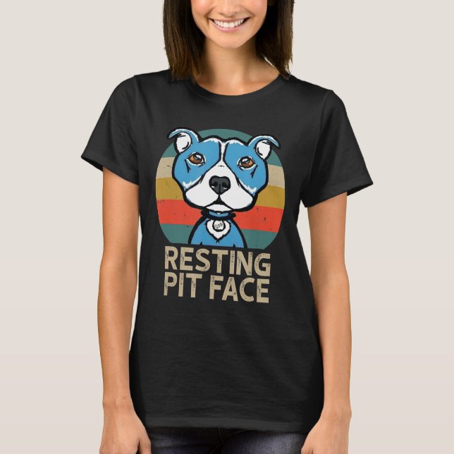 Hund Pitbull Restit Ansikte Retro-Vintage T Shirt (Framsida)