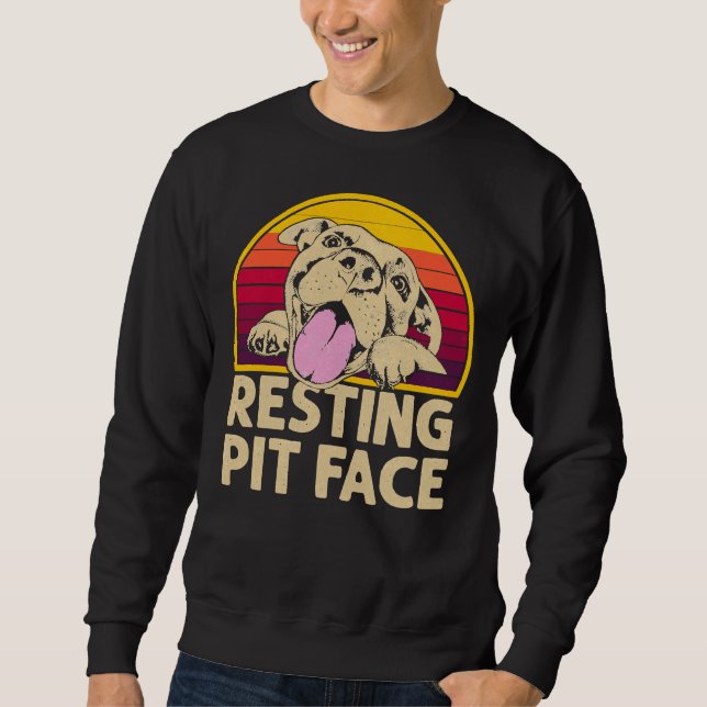 Hund Pitbull Restit Pit Ansikte FUNNY for Pitbull  Lång Ärmad Tröja (Framsida)