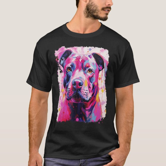 Hund Pitbull Rosa T Shirt (Framsida)