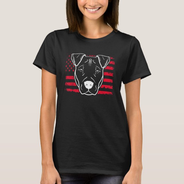 Hund Pitbull US American Flagga 1 T Shirt (Framsida)