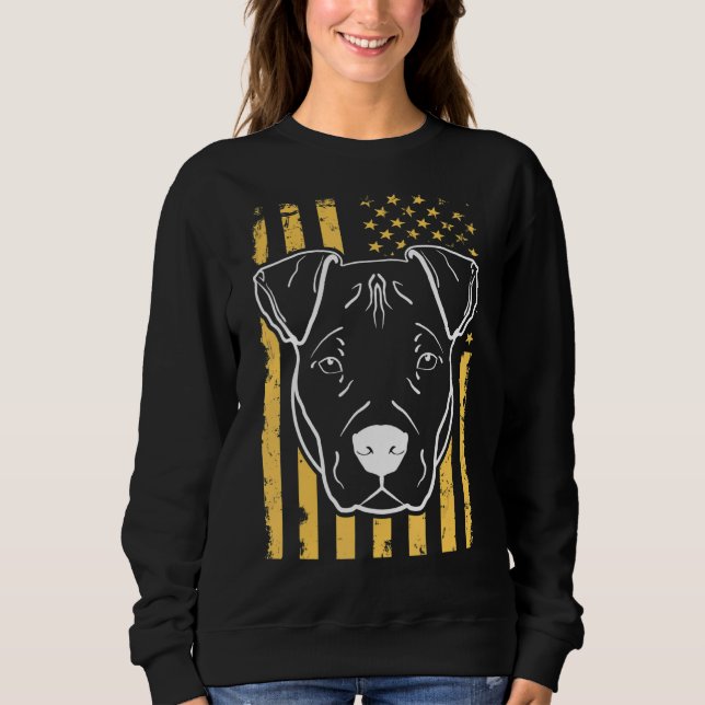 Hund Pitbull US American Flagga T Shirt (Framsida)