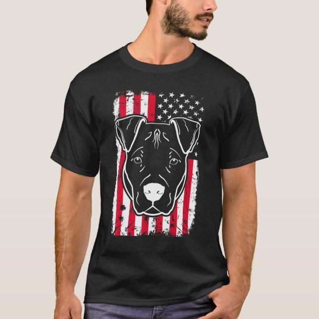 Hund Pitbull US American Flagga T Shirt (Framsida)