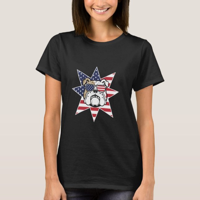 Hund Pitbull US Flag Solglasögon Grafisk 1 T Shirt (Framsida)