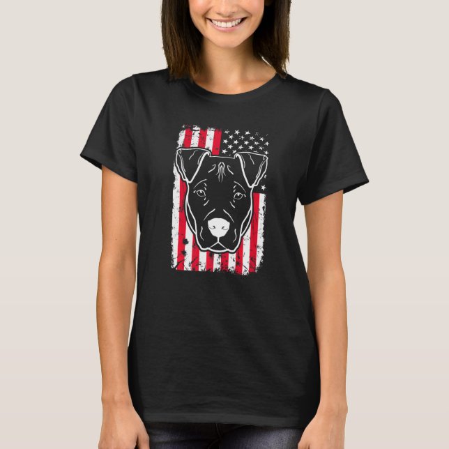 Hund Pitbull USA American Flagga 4 T Shirt (Framsida)