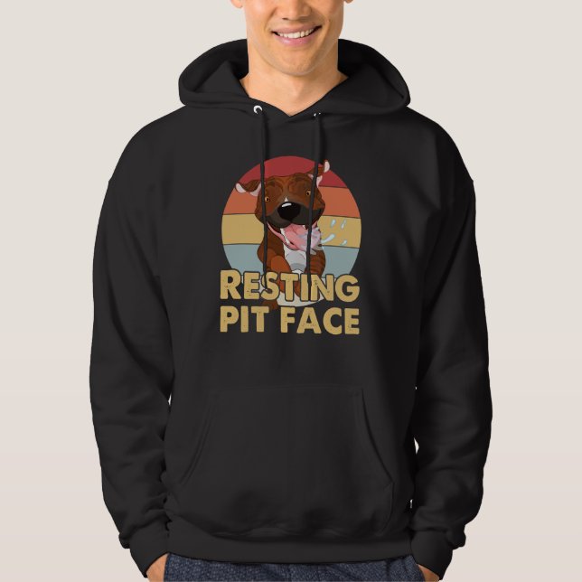 Hund Pitbull Vintage Rrestes Pit Ansikte Hoodie (Framsida)
