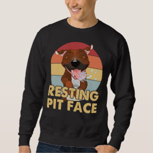 Hund Pitbull Vintage Rrestes Pit Ansikte Lång Ärmad Tröja