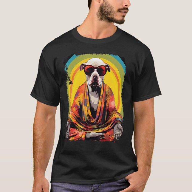 Hund Pitbull Yoga Meditation T Shirt (Framsida)