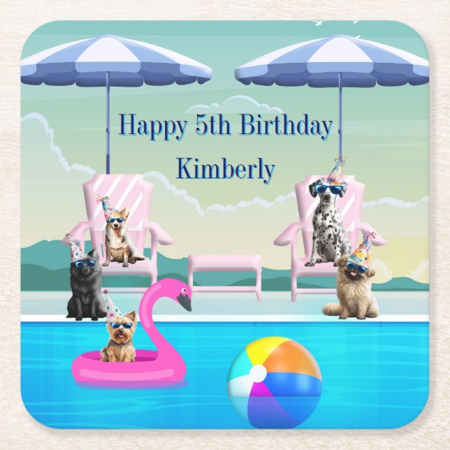 Hund Pool Fest Underlägg Papper Kvadrat (Framsidan)