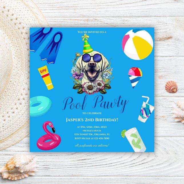 Hund Pool Party Födelsedag Inbjudningar (Dog Pool Party Birthday Invitation)