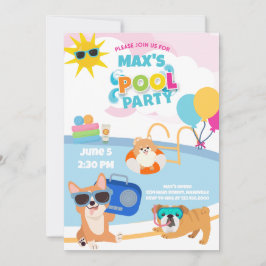 Hund Pool Party, Hund Födelsedagsfest Sommar Blå Inbjudningar