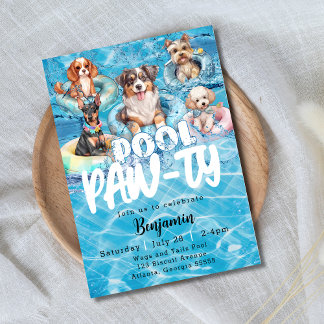 Hund Pool Pawsome Party Inbjudningar