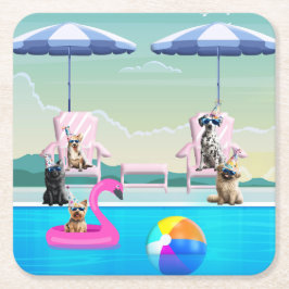 Hund Pool Pawty Underlägg Papper Kvadrat