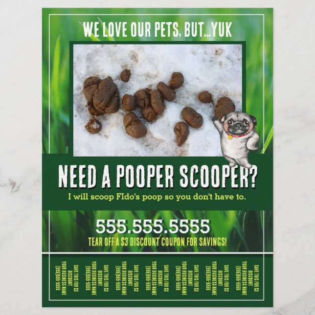 Hund Poop Scooper. Yard Clean-up. Anpassningsbar l Reklamblad (Framsidan)