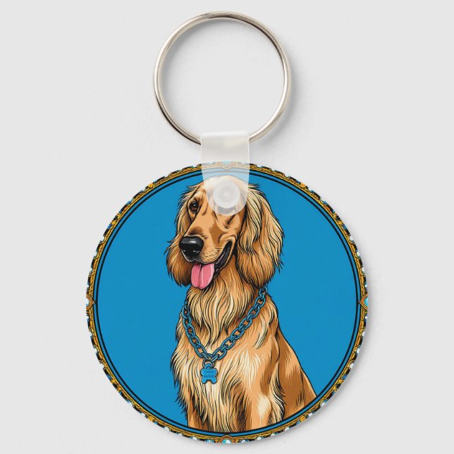 Hund Porträtt i Ornate Ram Nyckelring (Framsida)