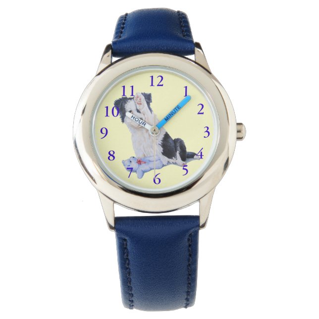 hund porträtt målning av den söta gräns-kolvar armbandsur (Framsida)