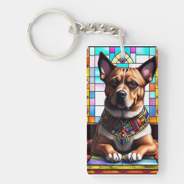 Hund prydd med färgglad halsband (Framsidan)