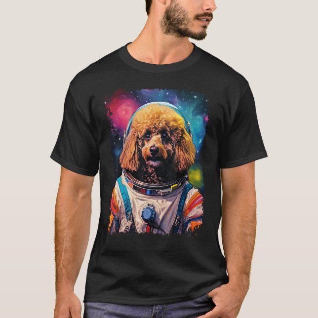 Hund Pudel rymdastronaut T Shirt (Framsida)