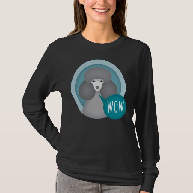 Hund Pudel Wow Grått T Shirt (Framsida)