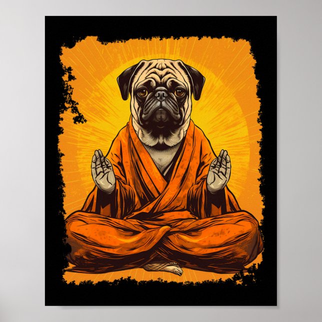 Hund Pug Meditation Yoga  Poster (Framsidan)