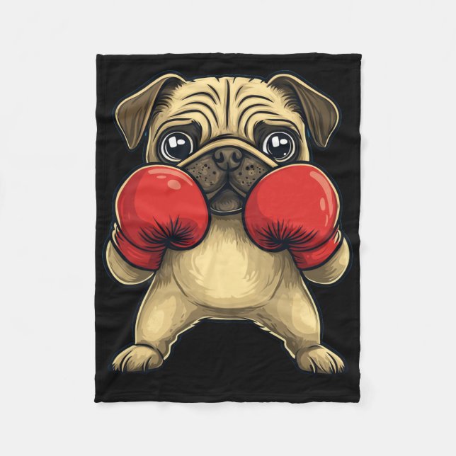 Hund Pug nedtryckt som en boxerfunny Boxing Fleecefilt (Framsidan)