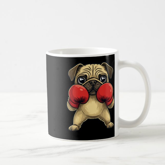 Hund Pug nedtryckt som en boxerfunny Boxing Kaffemugg (Höger)