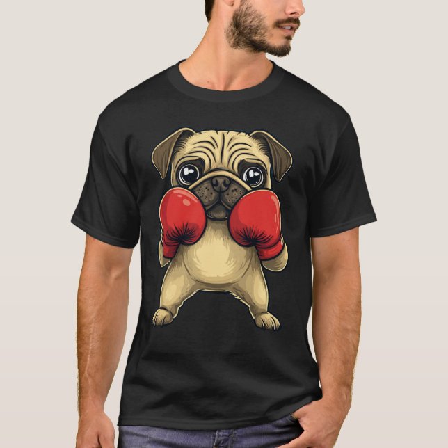 Hund Pug nedtryckt som en boxerfunny Boxing T Shirt (Framsida)