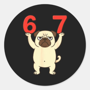 Hund Pug Rolig 67 Meme Sex Sju Runt Klistermärke
