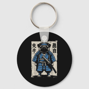 Hund Pug Samurai Funny Japanskt Warrior Art Manar Nyckelring
