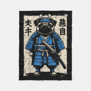 Hund Pug Samuraj Rolig Japansk Krigare Konst Män K Fleecefilt
