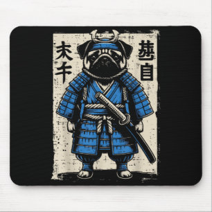 Hund Pug Samuraj Rolig Japansk Krigare Konst Män K Musmatta