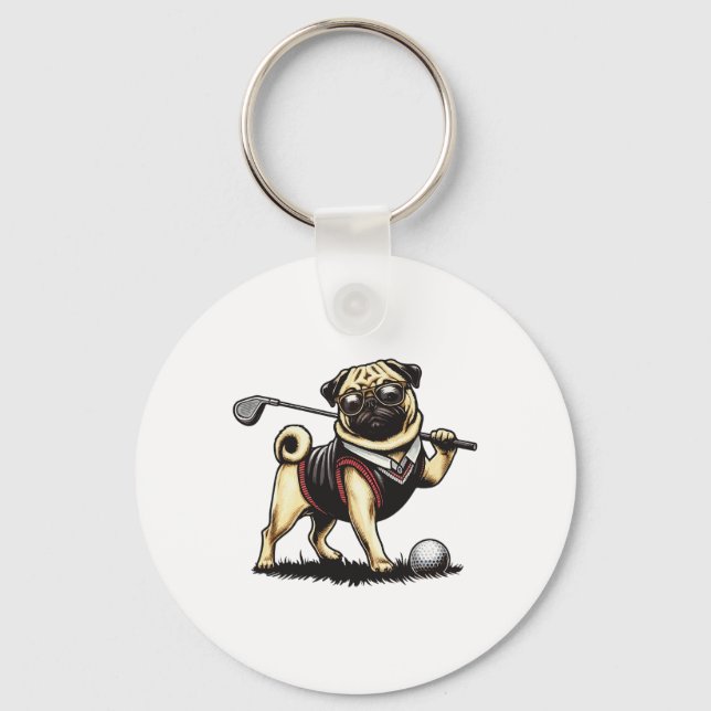 Hund Pug Spela Golf - Golfer Nyckelring (Framsida)