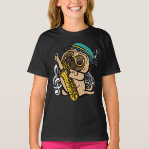 Hund Pug spelar saxofone Musician Girl T Shirt