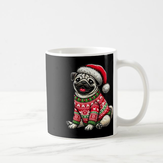 Hund Pug Ugly Sweater Santa Hat jul För manar W Kaffemugg (Höger)